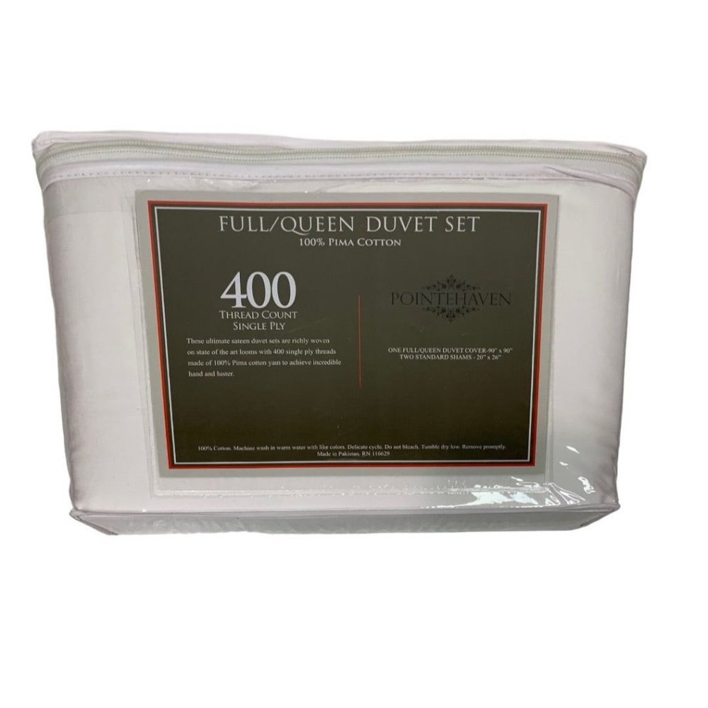 Pointhaven Full Queen Size New Pima Cotton 400 Thread Count White Duvet and 2 Sh